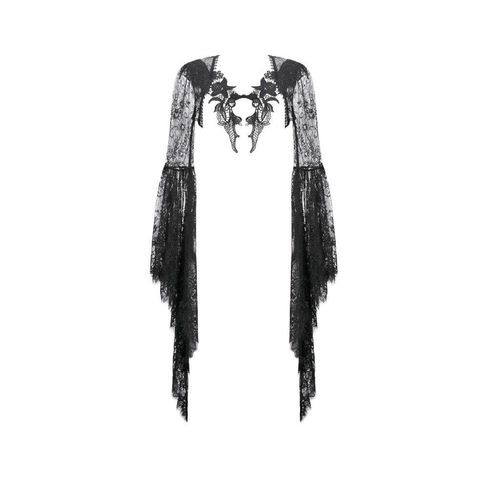 Dark in Love - DeepV Lace Bell Sleeve Cape Bolero - Zwart